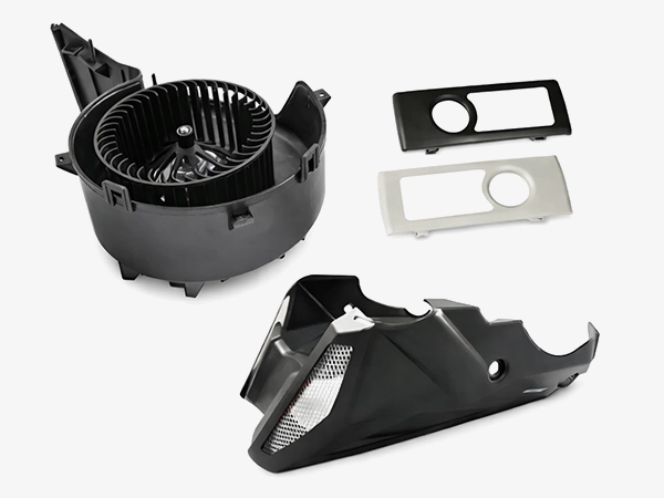 3D printed prototype part displayed with white printing molds and sample component