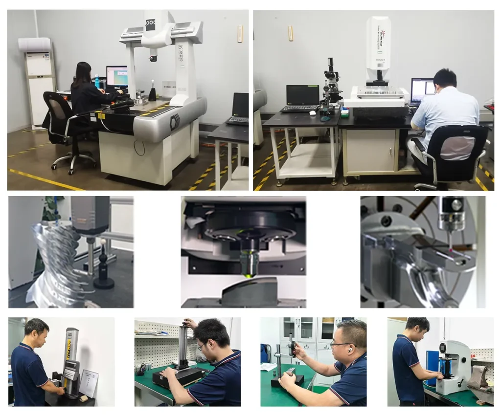 Collage of quality assurance and inspection equipment used for custom machined parts