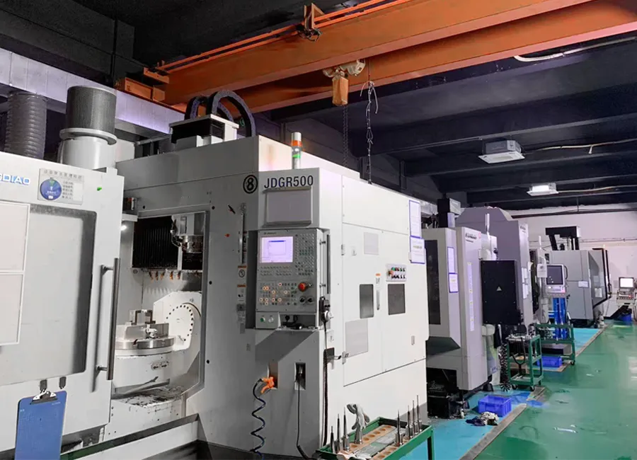 Standard 5-axis machining workshop with multiple CNC machines for routine production parts
