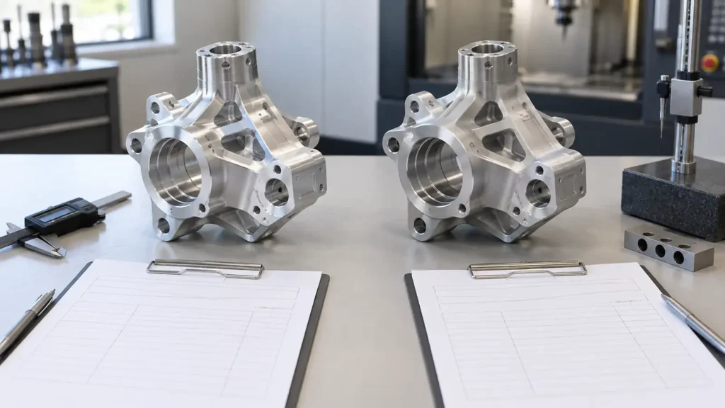 AI-generated concept of a complex machined aluminum part for commercial and technical quote comparison